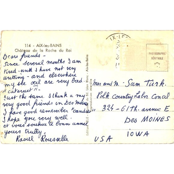 Vintage Postcard Château De La Roche Du Roi Aix-Les-Bains 114 Photographié Vérit - Picture 2 of 2